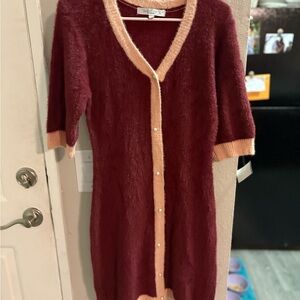 Sweet Rain Burgundy and Peach Cardigan/dress